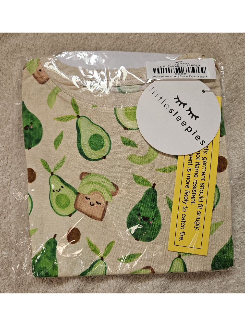 Little Sleepies Avocado Toast Long Sleeve Pajama Set 4T - NWT